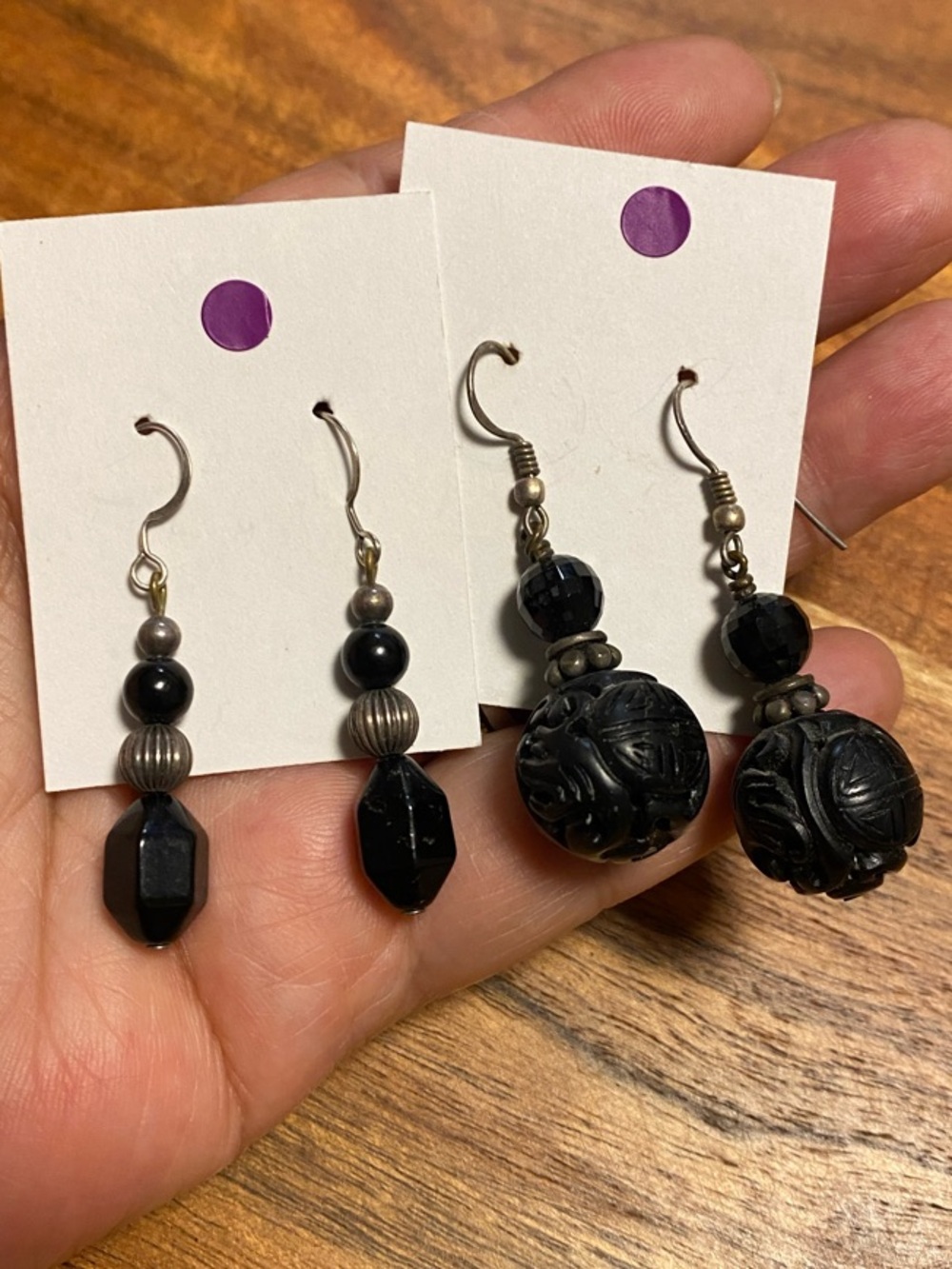 Vintage art beads earrings with sterling silver fishhook wire 2 pairs